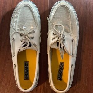 White Sequin Sperry Top Sider Boat Shoes